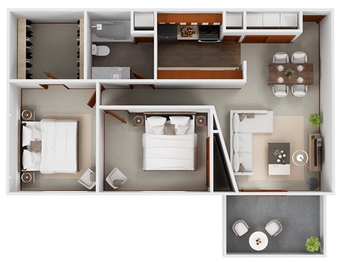 Floor plan for 2 beds, 1 bath, 904 sqft